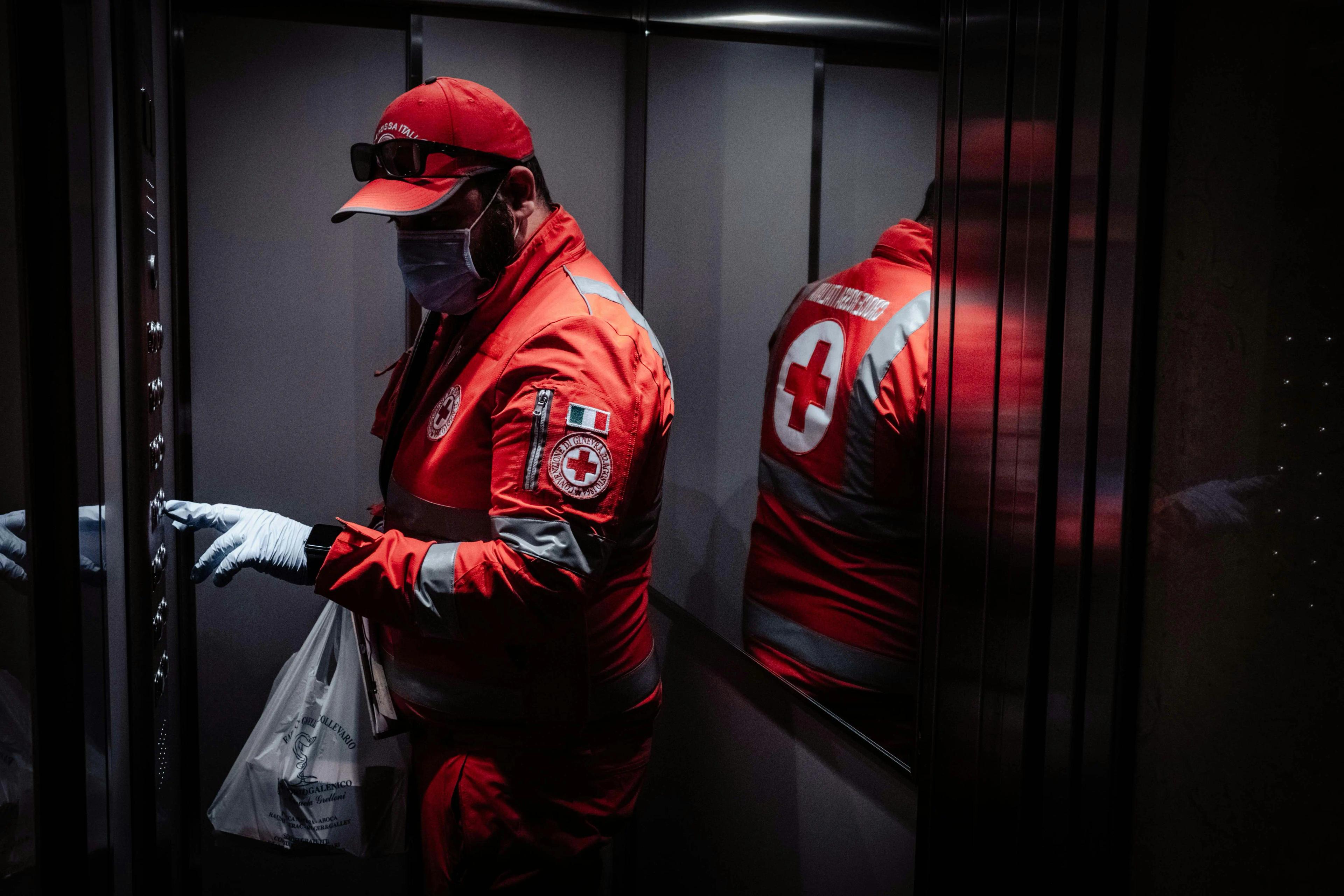 Rescuer in elevator